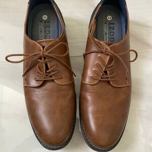 Izod kasson mens Oxford dress casual shoe size 11 dark tan and navy blue